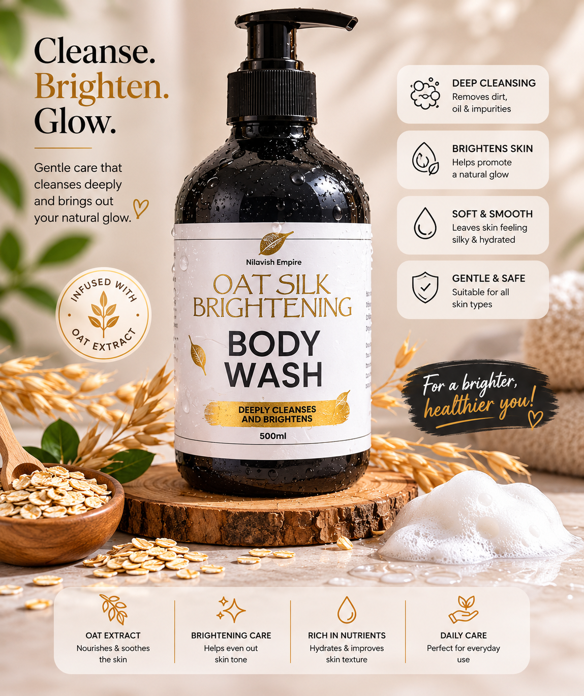 Oat Silk Brightening Body Wash- 500ml