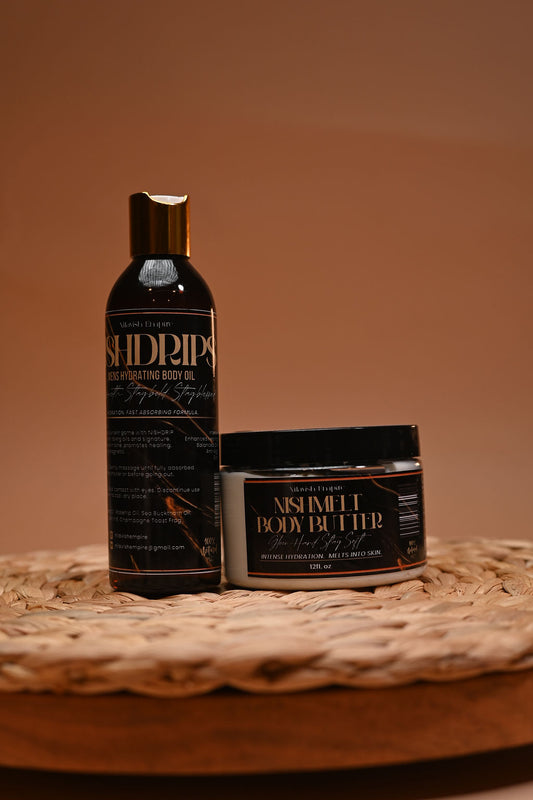 Nilavish Nish melt & Nish drip – Men’s Body Butter + Body Oil Duo