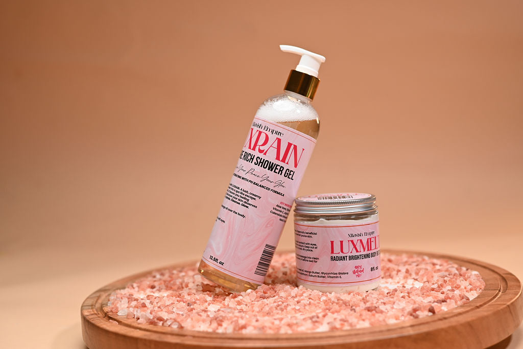 Luxmelt Radiant Brightening Body Butter and Luxrain Revitalizing Shower Gel